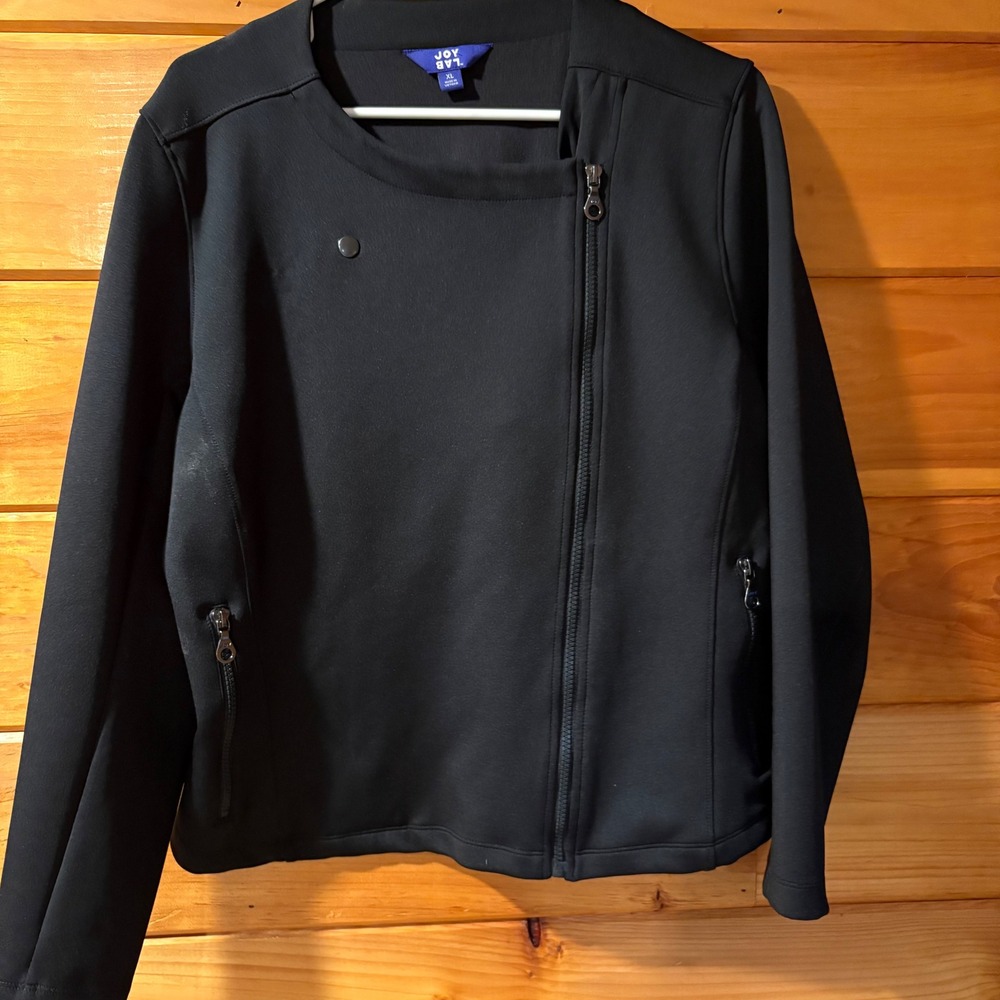 JoyLab Womens XL Black Asymmetrical Zip Moto Jacket Activewear Scuba Knit